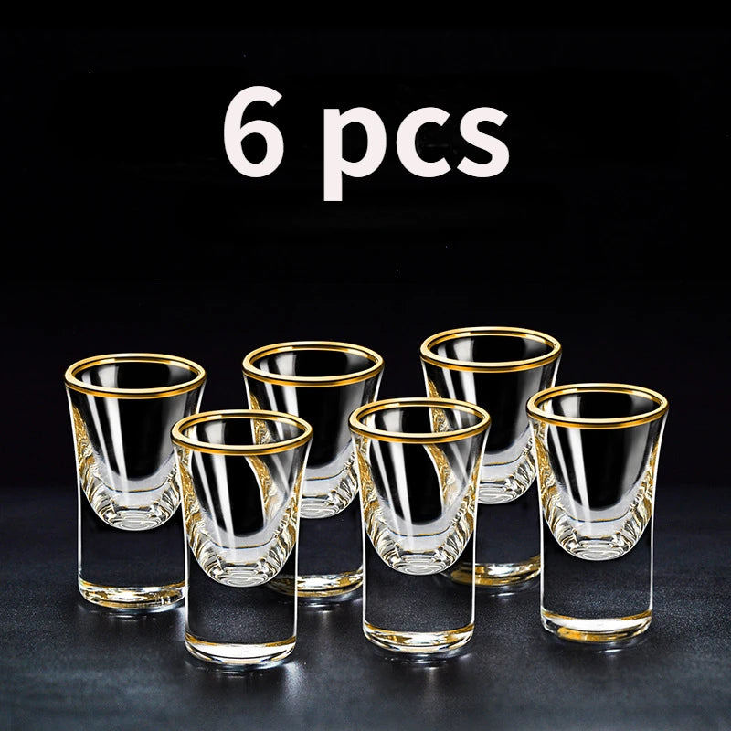 6PCS Gold Foil Small Wine Glass Set – Elegant Gilt-Edged Shot Glasses for Spirits & Baijiu
