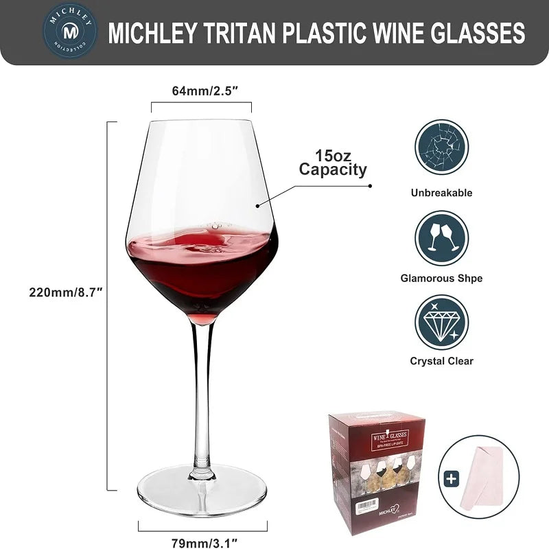 MICHLEY Unbreakable Tritan Plastic Wine Glass Set – Luxury & Durability for Any Occasion!