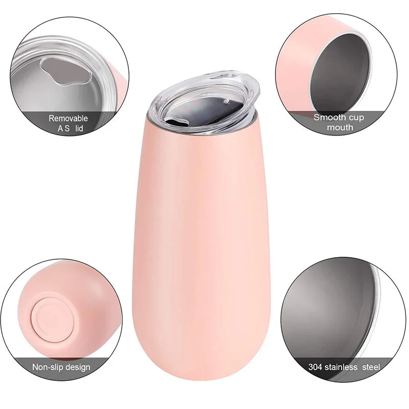 6oz Stainless Steel Champagne Tumbler Cup with Lid – The Ultimate Party Essential!