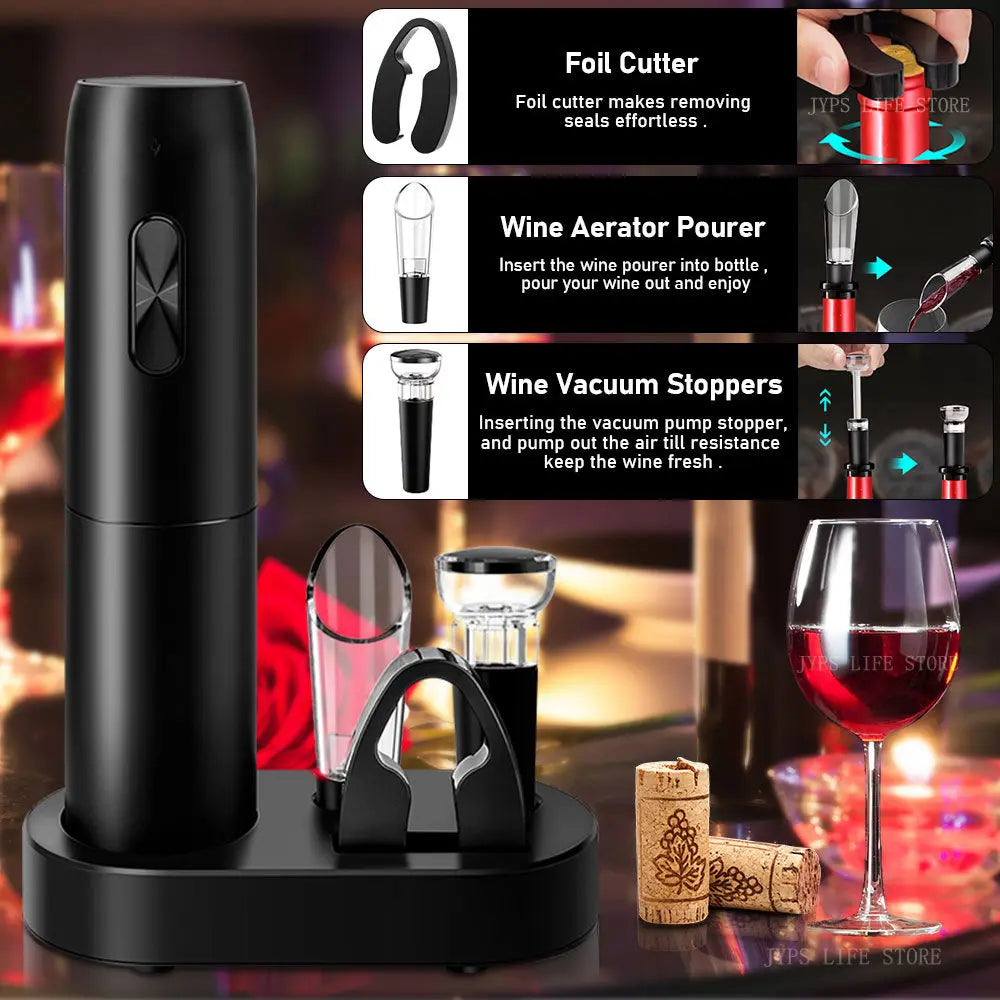 5-in-1 Electric Wine Opener Set – The Ultimate Automatic Corkscrew for Effortless Wine Opening!