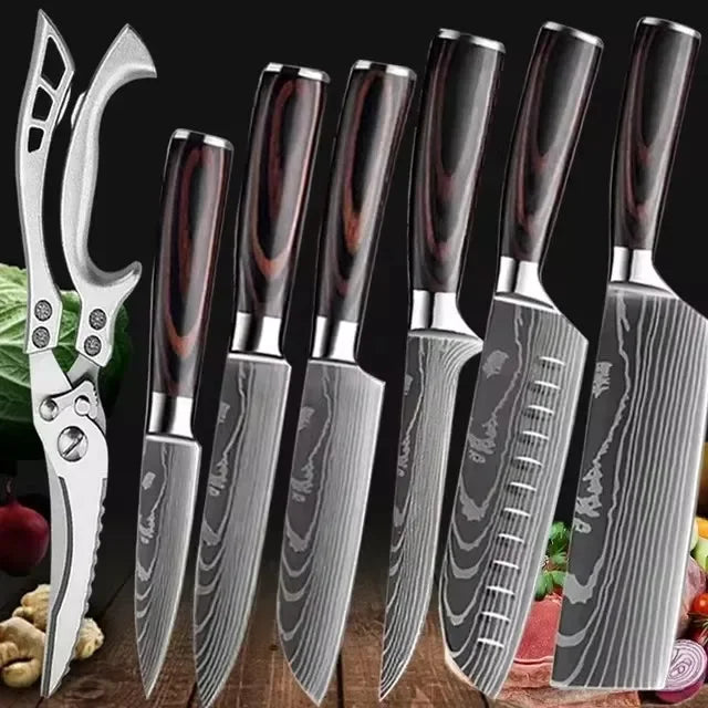 Laser Damascus Kitchen Knife Set – Precision, Durability & Razor-Sharp Performance