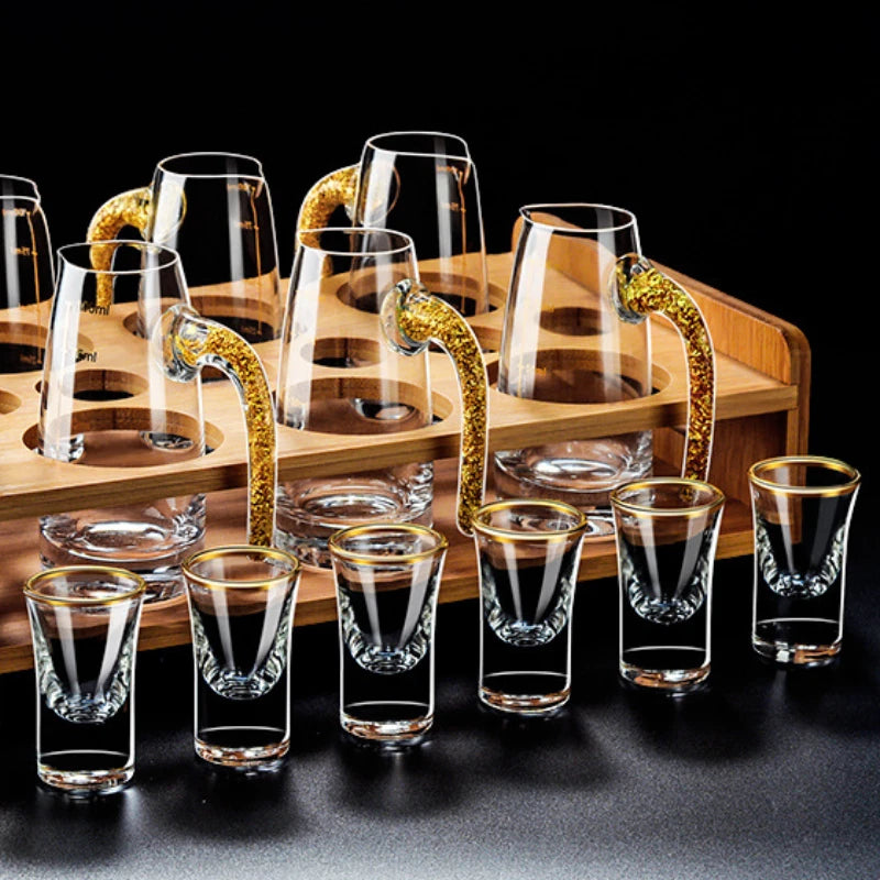 6PCS Gold Foil Small Wine Glass Set – Elegant Gilt-Edged Shot Glasses for Spirits & Baijiu