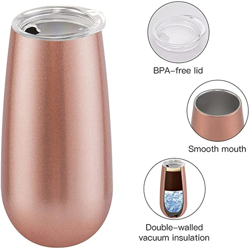 6oz Stainless Steel Champagne Tumbler Cup with Lid – The Ultimate Party Essential!