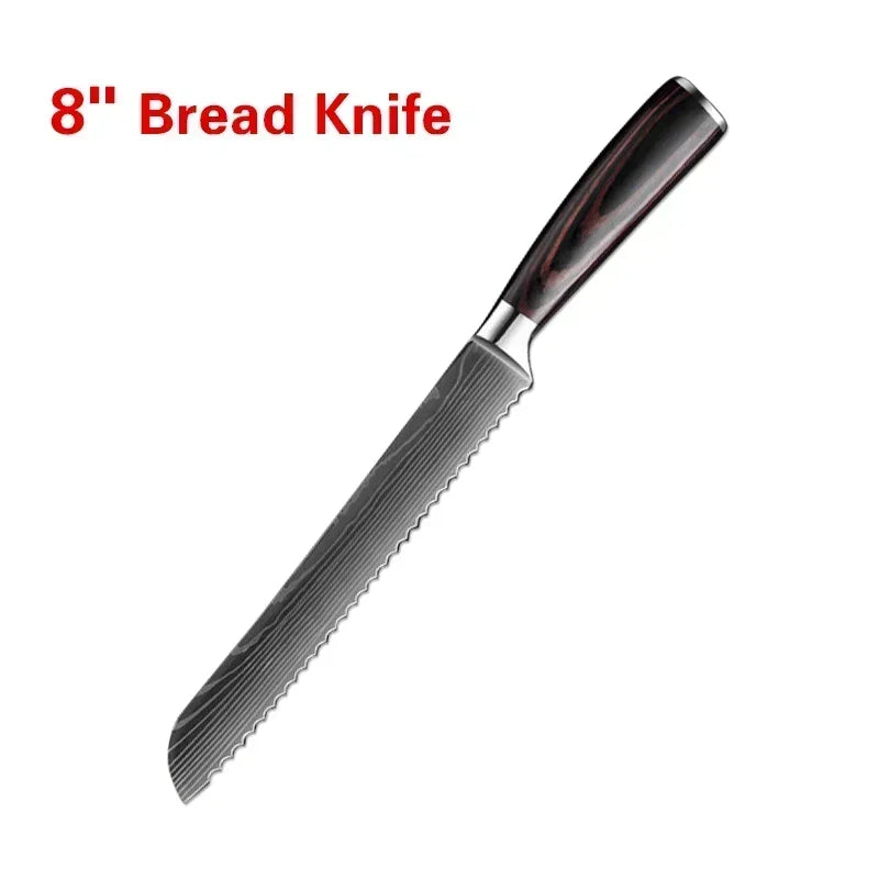 Laser Damascus Kitchen Knife Set – Precision, Durability & Razor-Sharp Performance