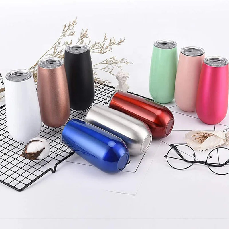 6oz Stainless Steel Champagne Tumbler Cup with Lid – The Ultimate Party Essential!