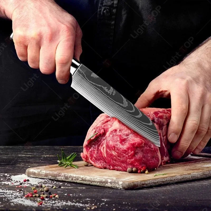 Laser Damascus Kitchen Knife Set – Precision, Durability & Razor-Sharp Performance