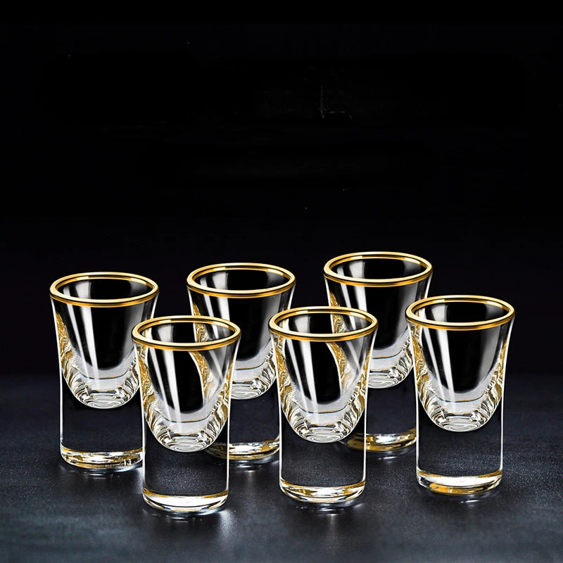 6PCS Gold Foil Small Wine Glass Set – Elegant Gilt-Edged Shot Glasses for Spirits & Baijiu
