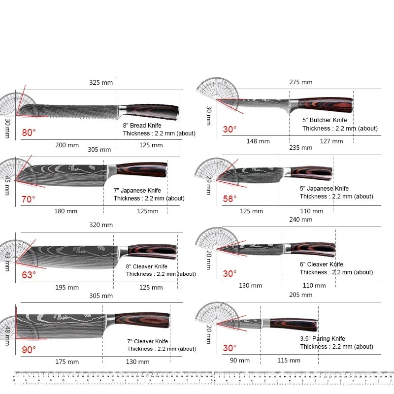 Laser Damascus Kitchen Knife Set – Precision, Durability & Razor-Sharp Performance
