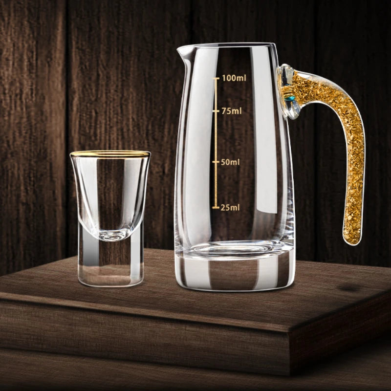 6PCS Gold Foil Small Wine Glass Set – Elegant Gilt-Edged Shot Glasses for Spirits & Baijiu